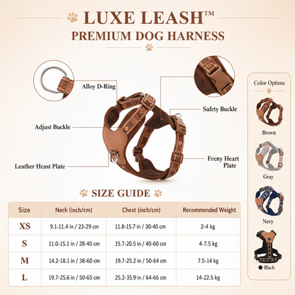 Luxe Leash Harness Feature Infographic